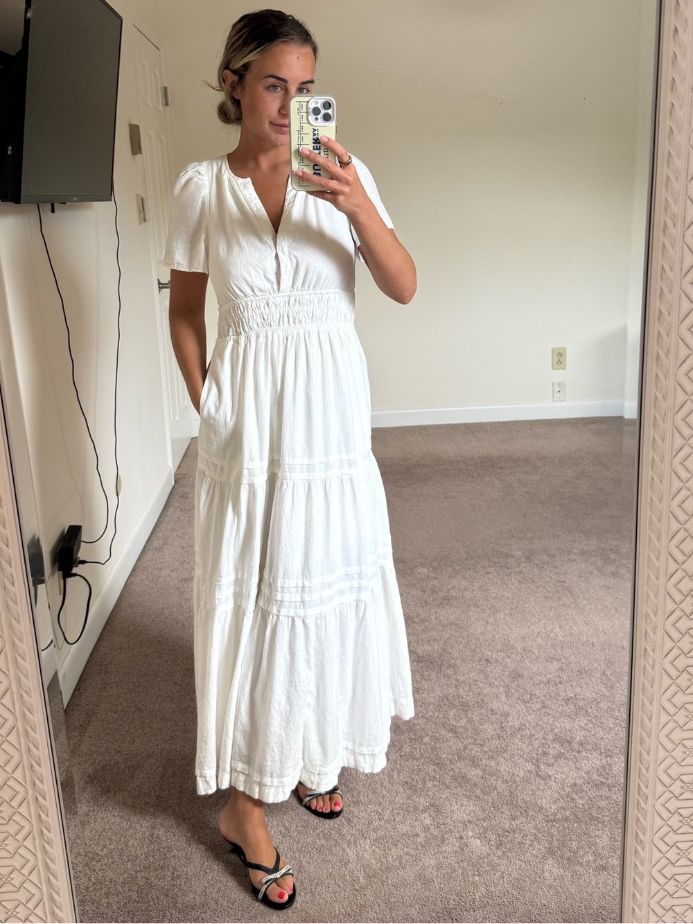 Anthropologie white linen and cotton maxi dress size XS